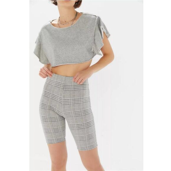 UO Plaid High-Rise Bike Short Athleisure Workout Casual - Picture 1 of 11